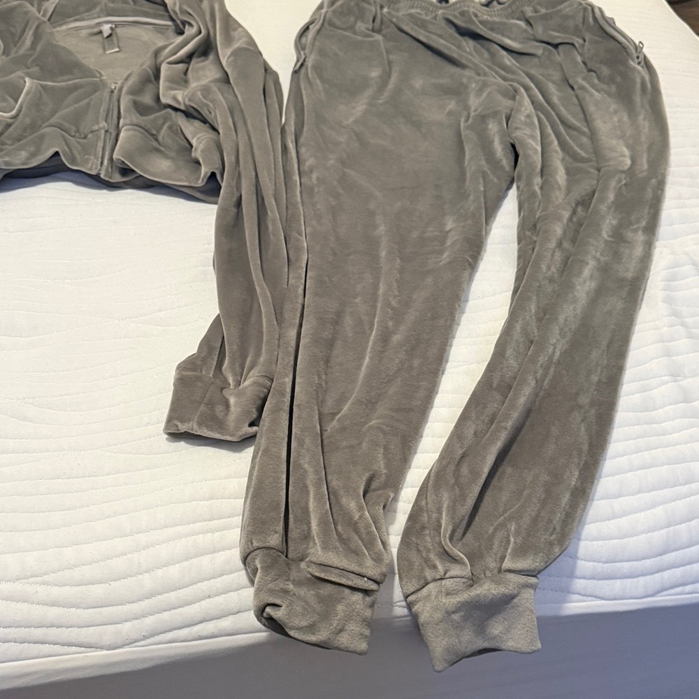 SKIMS Gray Velour Track Pants & Hoodie Set - Picture 4 of 5